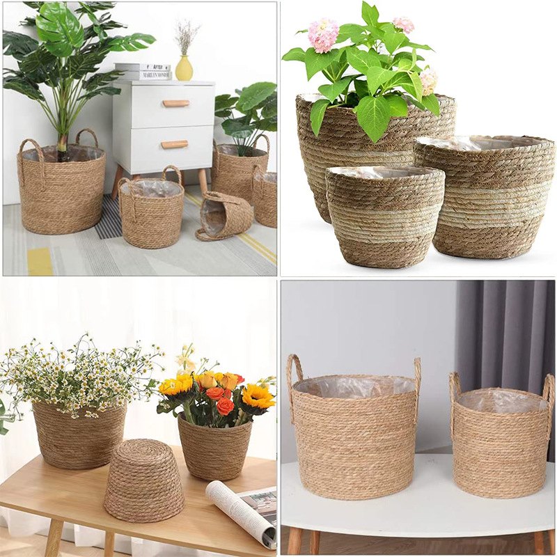 Rattan Tray Handle - 1PC 手織り天然籐ハンドルプランターは、植物、ランドリーバスケット、収納ソリューション、ボヘミアンスタイルの家の装飾に最適です。