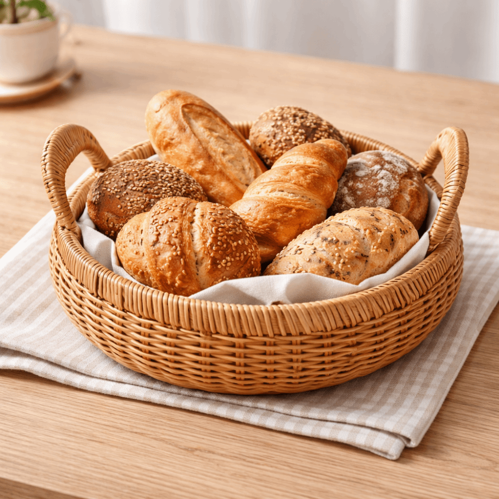 Rattan Tray Handle - 大容量模造籐収納バスケット手作り装飾ラウンド籐収納トレイハンドル付きプラスチック製