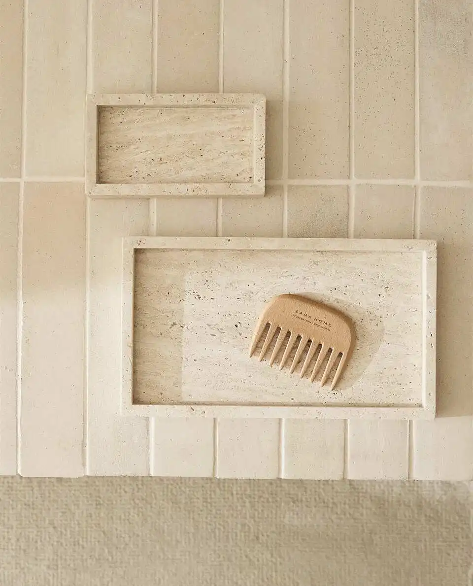 Travertine Tray Oval - わびサビスタイルイエロートラバーチントレイ、長方形ベージュ大理石ストーントレイ、バスルームオーナメント、卸売、30x20x3cm