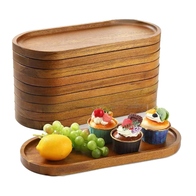 Travertine Tray Oval - 食器無垢材フードトレイラウンド長方形デザートプレート和風木製スナックフルーツティーソーサーパレットブレッドボード