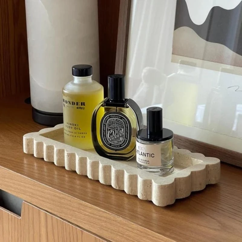Travertine Tray Oval - レースの長方形のスカロップトレイ、家の装飾、天然石、紫と赤、トラバージー大理石、雑貨プレート