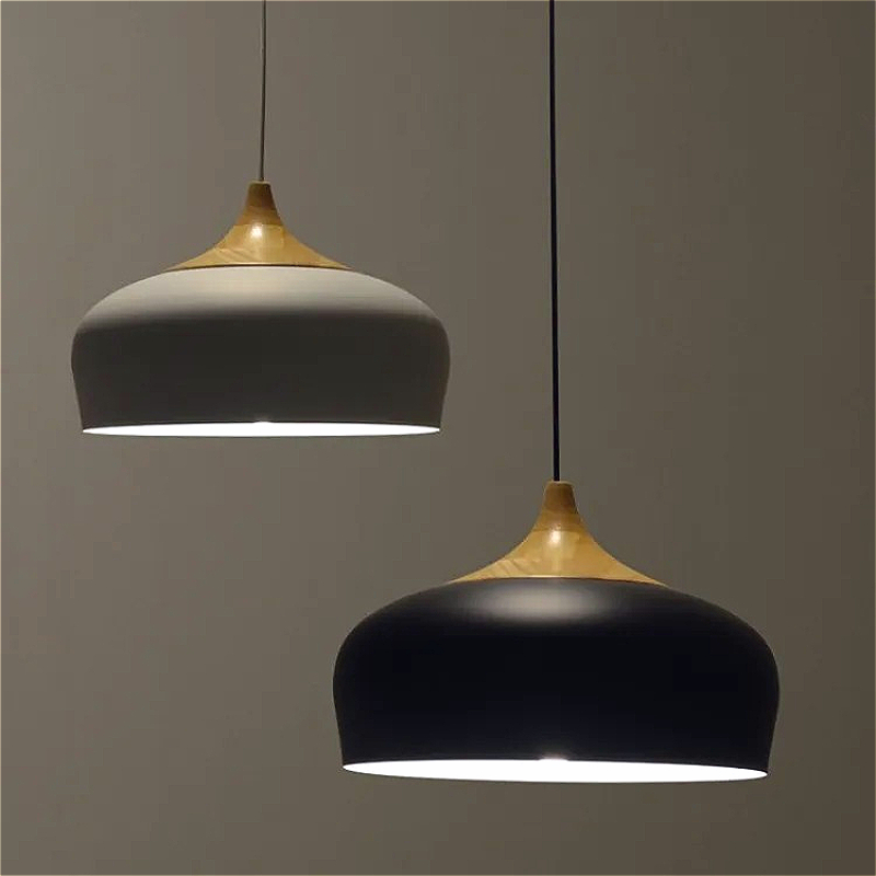 Interior Design Hall - 北欧アルミビッグランプシェード天井シャンデリアレストランアイランドテーブルバーインテリア照明デザイン木目ペンダントランプ