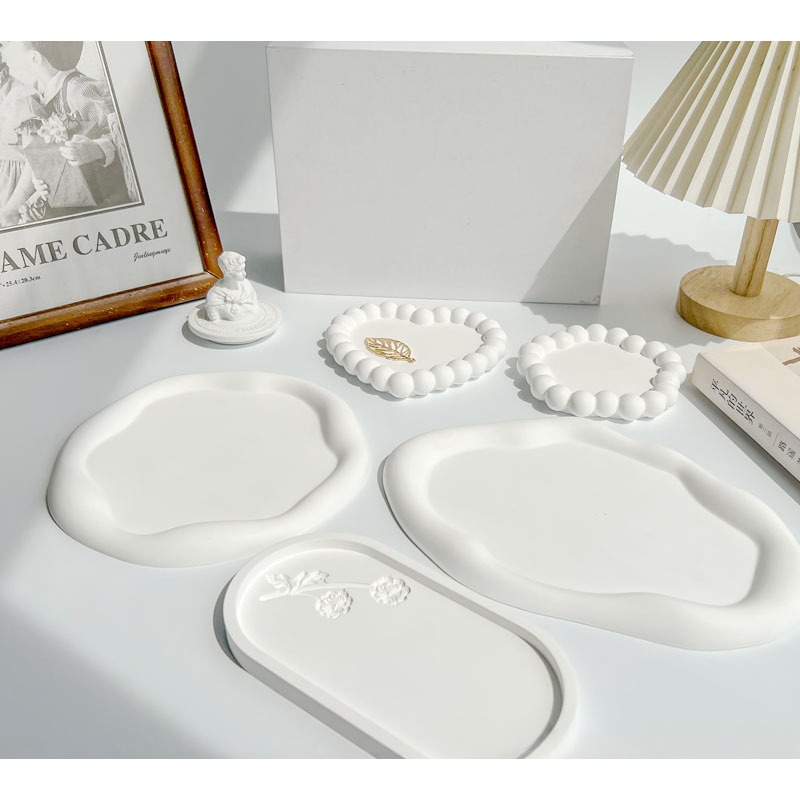 Travertine Tray Oval - 不規則な多目的石膏トレイ,ジュエリーや家の装飾用の装飾アクセサリー