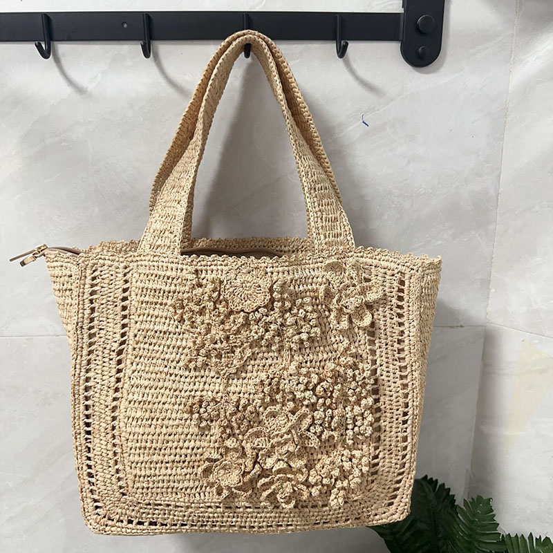 Interior Design Bali - 夏の花柄織りトートバッグ ボヘミアンスタイル トラベルストローバッグ レディース ハンドバッグ デザイナーショルダーバッグ