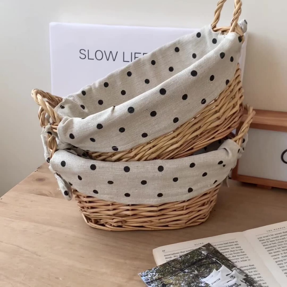 Rattan Tray Handle - ヴィンテージ生地籐収納バスケット装飾用手織り化粧品収納バスケットハンドル付きパン収納トレイ寝室用