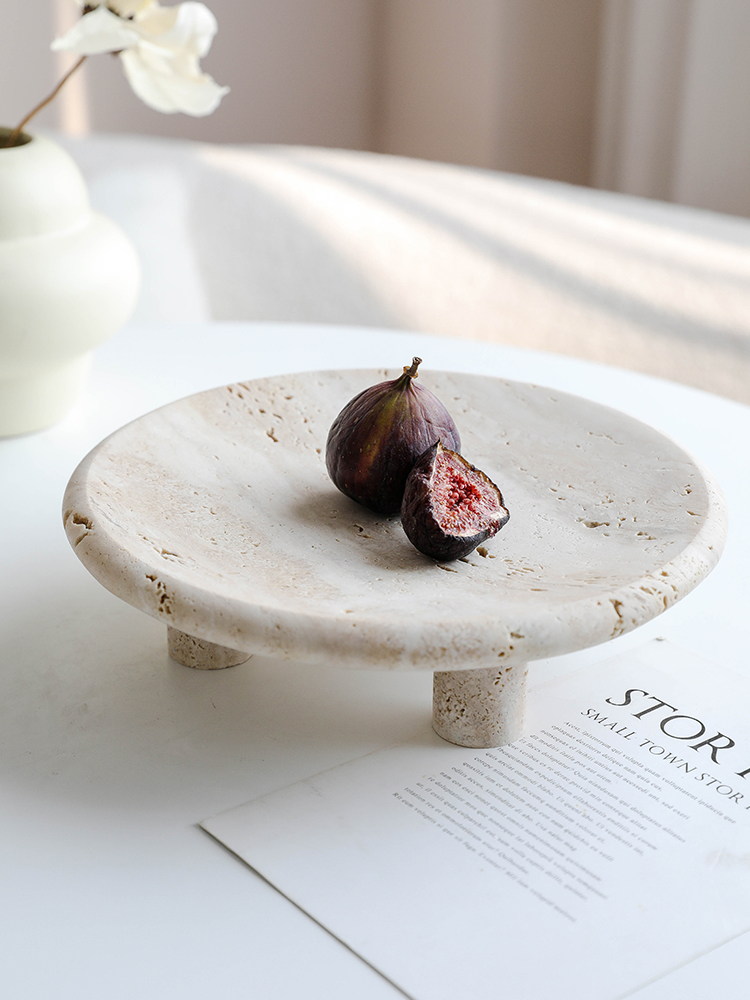 Travertine Tray Oval - わびさび大理石レセプショントレイ装飾フルーツボウルテーブル装飾ヴィンテージトラバーチンストーンジュエリー香水プレート三本脚