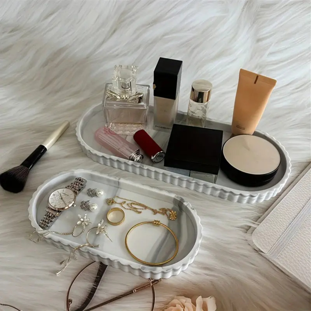 Travertine Tray Oval - バスルームカウンタートップ用楕円形収納トレイ、石鹸ディスペンサー、シリコントレイ、手指消毒剤、シャンプーと香水、ジュエリーディスプレイトレイ、デイリーアクセサリー、装飾、ドレッシングテーブル、1パック
