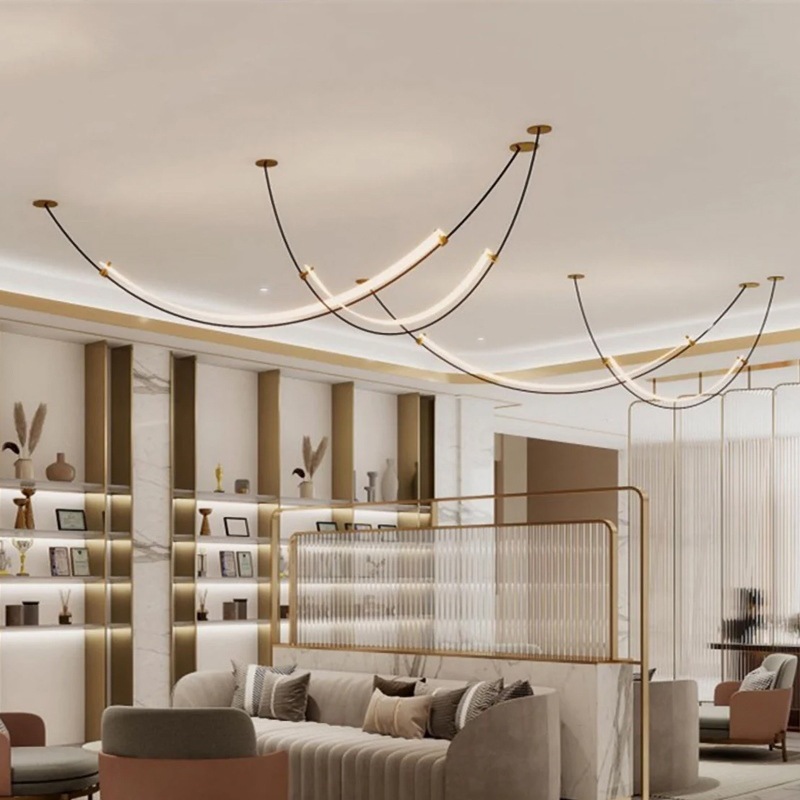 Interior Design Hall - デンマークデザイナーペンダントライト LED ラインパーソナリティ天井シャンデリアパーラーホテル寝室インテリア装飾照明器具