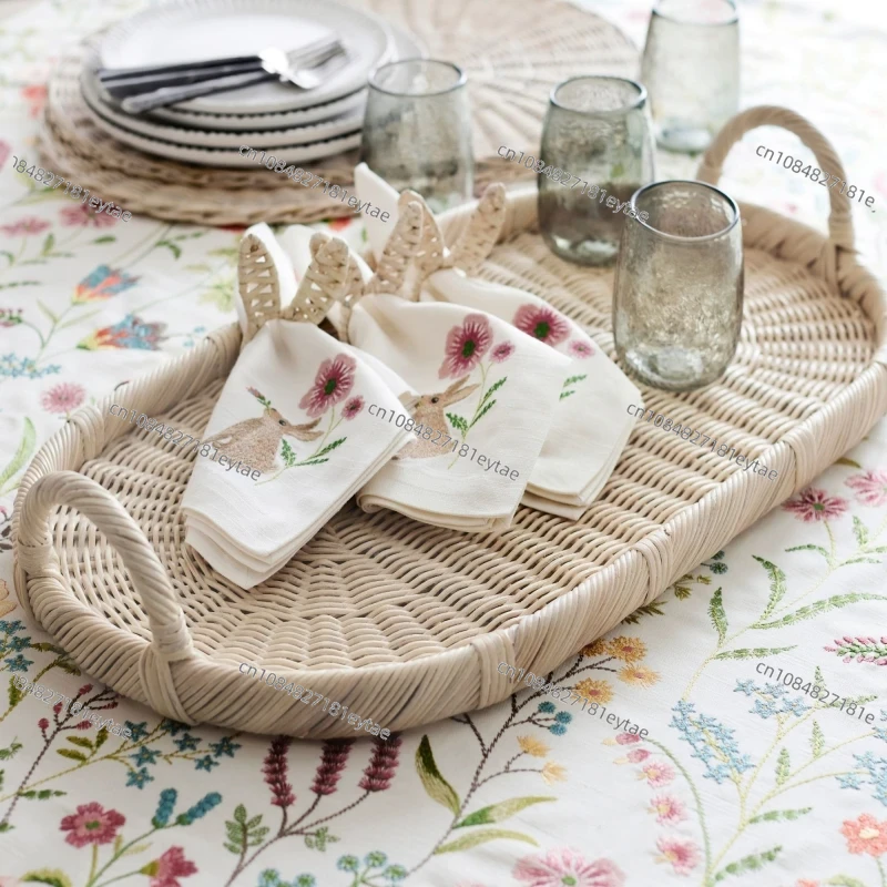 Rattan Tray Handle - ラタン装飾トレイ、ハンドメイドの籐製トレイ（取っ手付き）