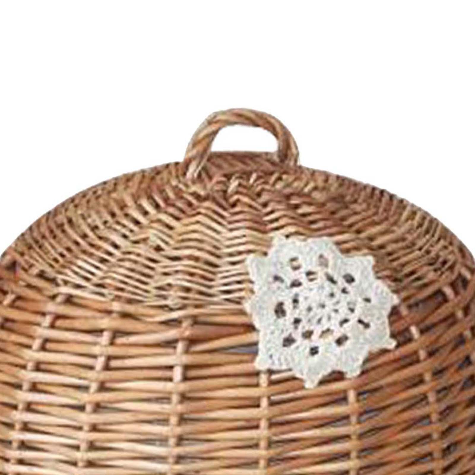 Rattan Tray Handle - フードドーム蓋とサービングトレイ、籐製ウィッカー編み、ケーキ、ピザ、ドライフルーツ、デザート用、30cm×20cm、ハンドル付き収納プレートプラッター