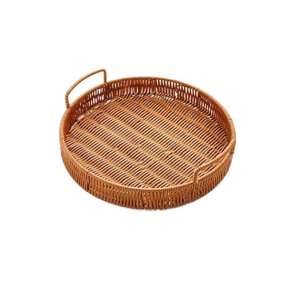 Rattan Tray Handle - 大容量模造籐収納バスケットプラスチック製手作り手編み籐収納トレイハンドル付き装飾用
