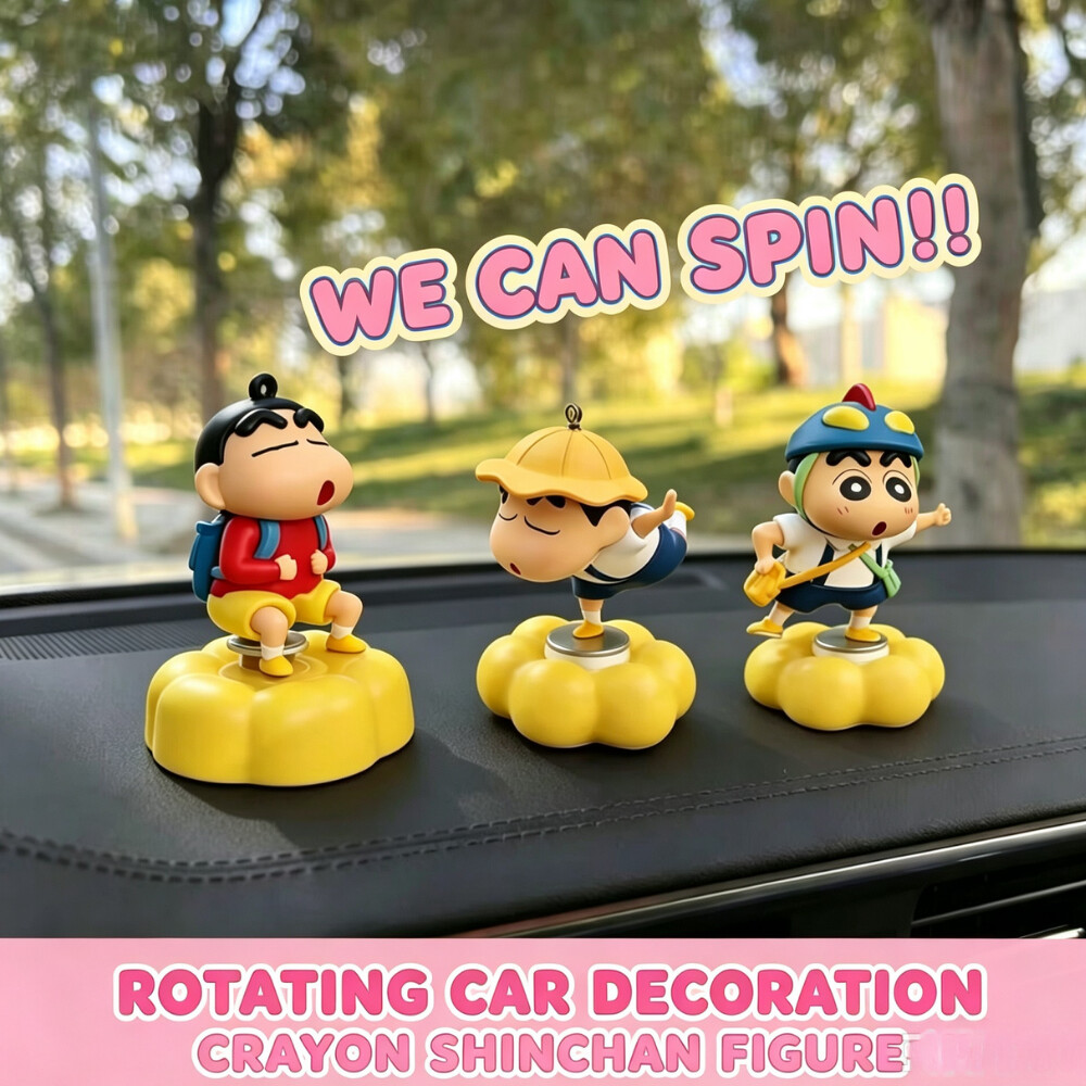 Interior Design Mockup - 回転式で楽しくて可愛いクレヨンしんちゃんの車のダッシュボード飾り、車内コンソール装飾フィギュア、デスクトップ装飾ミニモデル