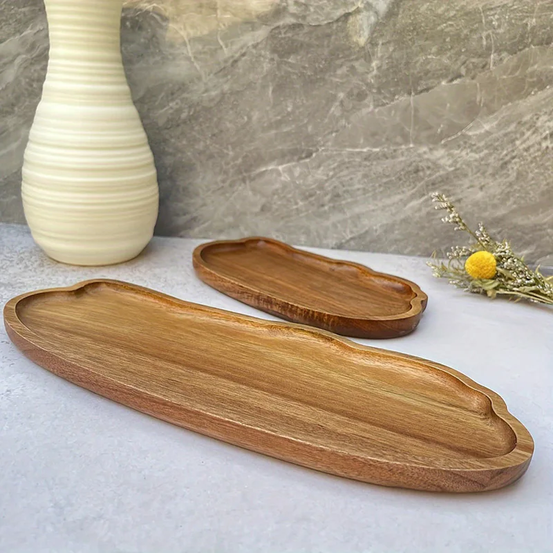 Travertine Tray Oval - 和風木製ティーコーヒートレイフルーツデザートキャンディプレート木製装飾パンスナックケーキ食品皿トレイ食器