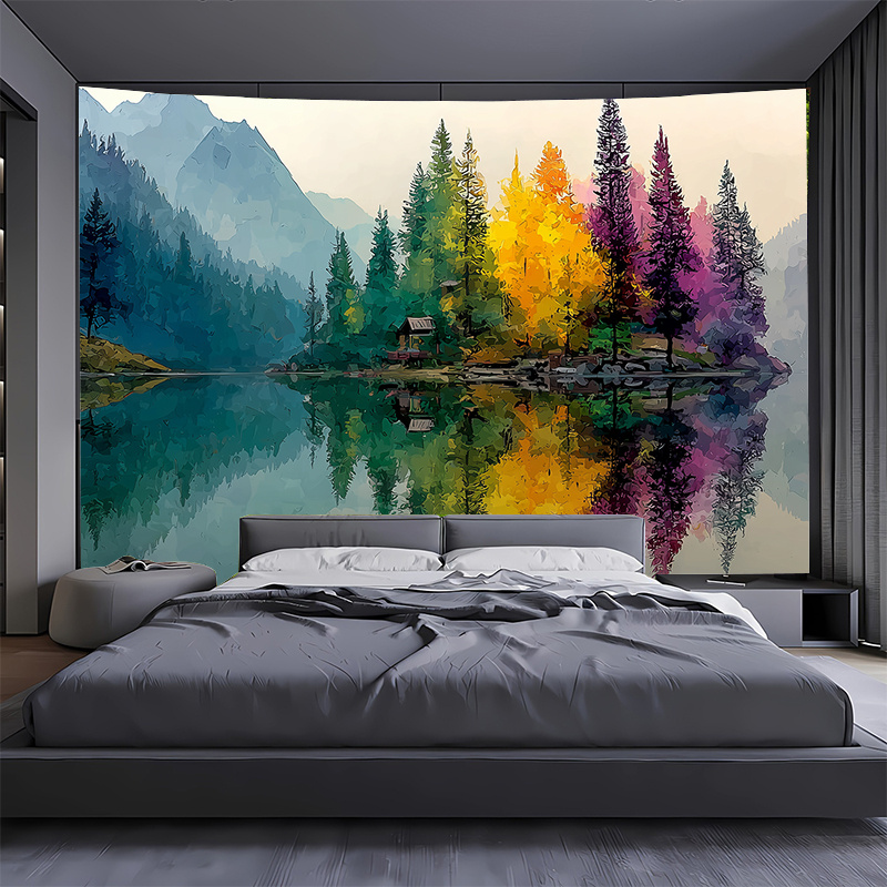 カラフルな森林湖壁画 2D HD 印刷抽象風景アート自然装飾 - Interior Design Hd のレビューと価格