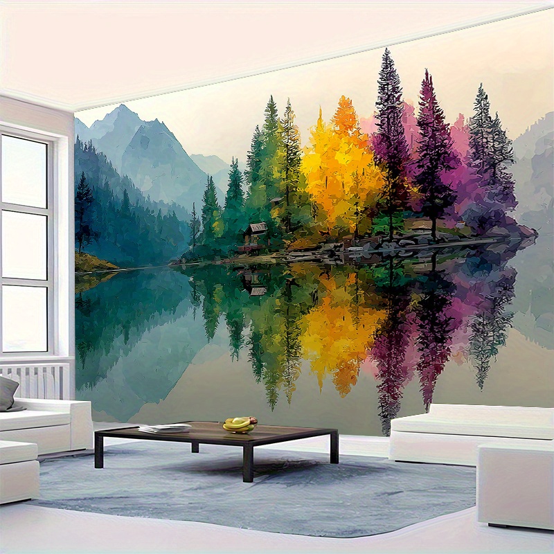 カラフルな森林湖壁画 2D HD 印刷抽象風景アート自然装飾 - Interior Design Hd のレビューと価格