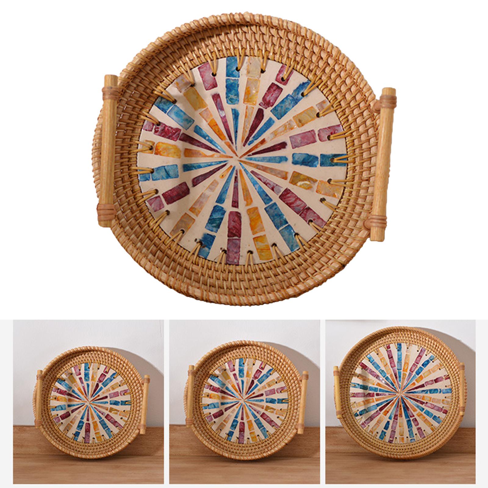 多機能丸型編み込みトレイ、食品保存用ハンドル付き - Rattan Tray Handle のレビューと価格