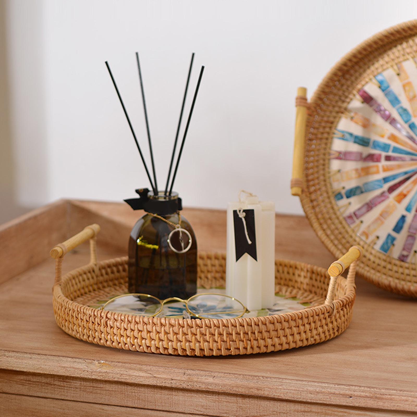 多機能丸型編み込みトレイ、食品保存用ハンドル付き - Rattan Tray Handle のレビューと価格