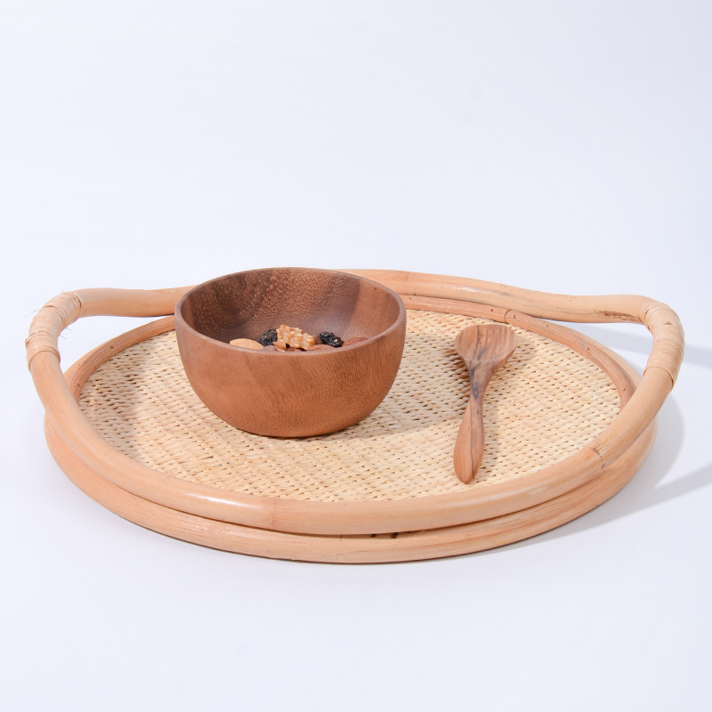 天然籐編みトレイ、収納ハンドルオーナメント、アフタヌーンティ - Rattan Tray Handle のレビューと価格
