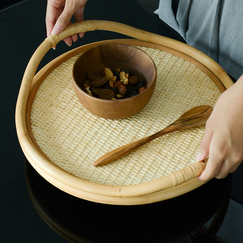 天然籐編みトレイ、収納ハンドルオーナメント、アフタヌーンティ - Rattan Tray Handle のレビューと価格