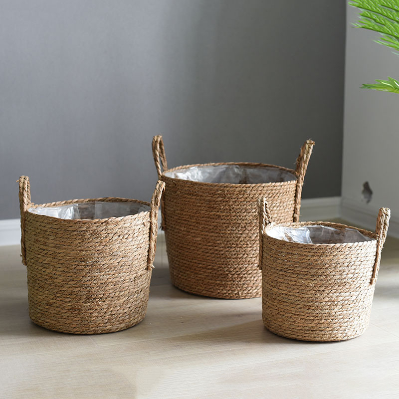 1PC 手織り天然籐ハンドルプランターは、植物、ランドリーバ - Rattan Tray Handle のレビューと価格