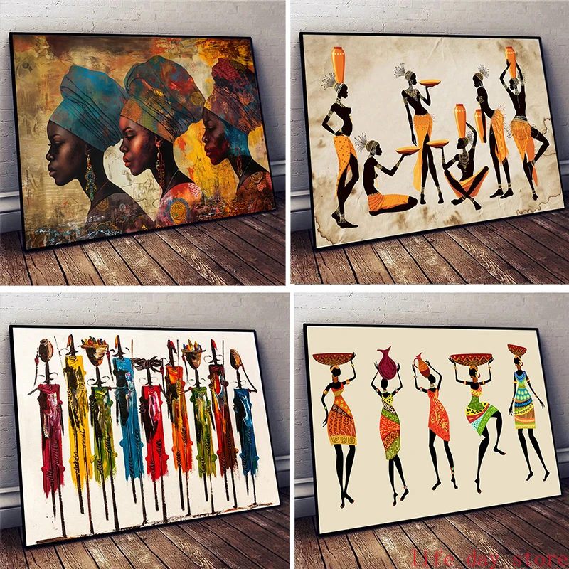 エスニックアフリカ黒人女性キャンバス絵画ヴィンテージ壁アート - Interior Design Modern のレビューと価格