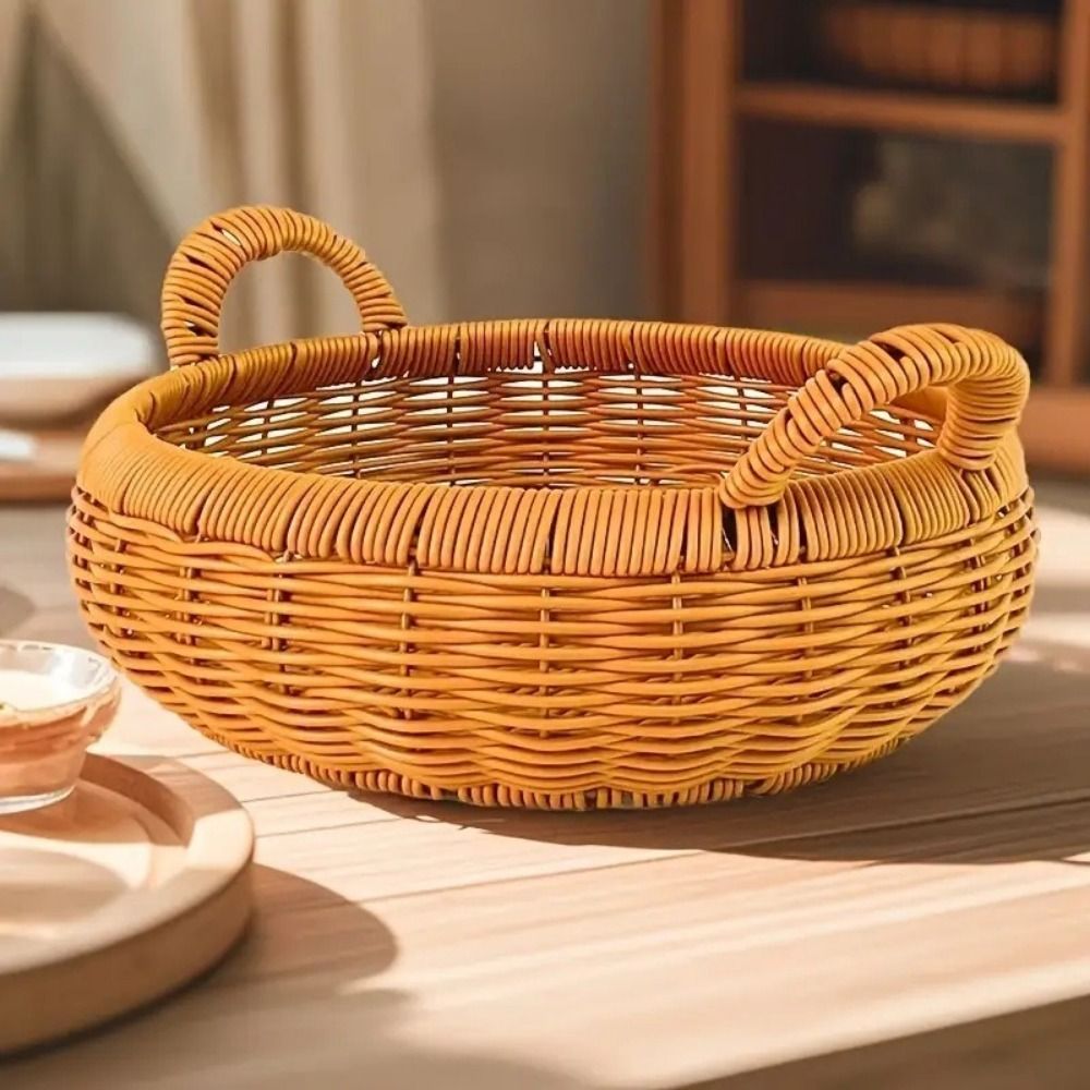 大容量模造籐収納バスケット手作り装飾ラウンド籐収納トレイハン - Rattan Tray Handle のレビューと価格