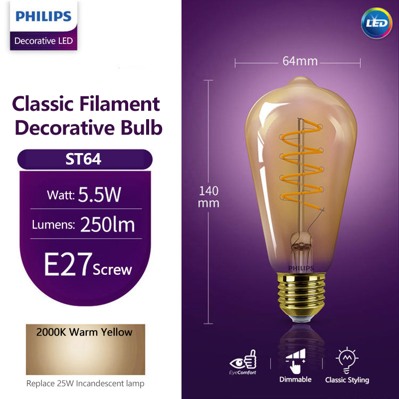 フィリップス LED ST64 E27 装飾ライト 5.5W - Philips Bulb Led Classic のレビューと価格