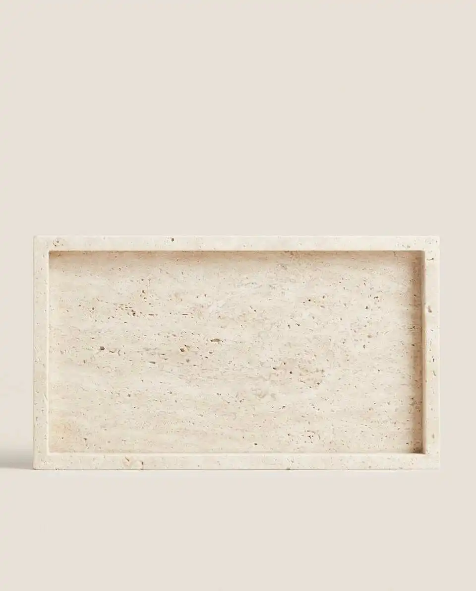 わびサビスタイルイエロートラバーチントレイ、長方形ベージュ大 - Travertine Tray Oval のレビューと価格