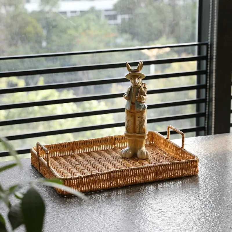 プラスチック収納トレイハンドル付き模造籐織りバスケット雑貨プ - Rattan Tray Handle のレビューと価格