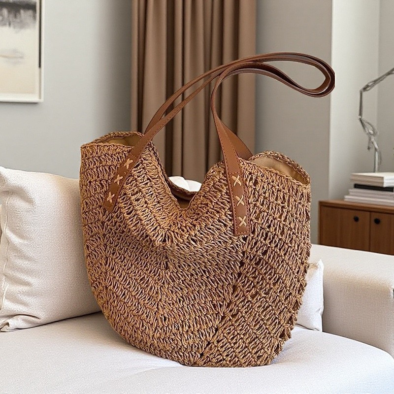 女性の大容量ショルダーバッグ夏わら織りハンドバッグファッショ - Interior Design Bali のレビューと価格