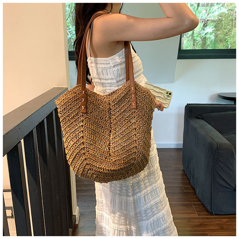 女性の大容量ショルダーバッグ夏わら織りハンドバッグファッショ - Interior Design Bali のレビューと価格