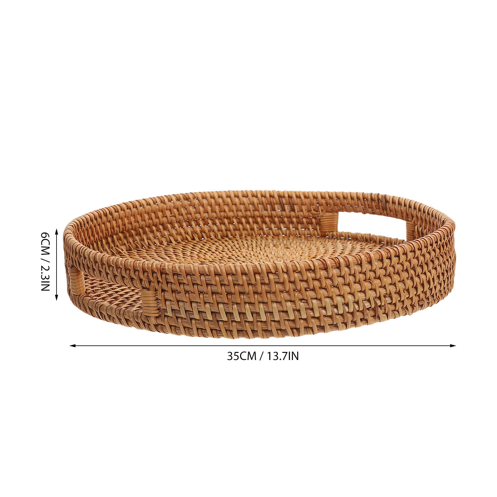 14インチの丸い籐製大型サービングトレイ、フルーツやスナック - Rattan Tray Handle のレビューと価格