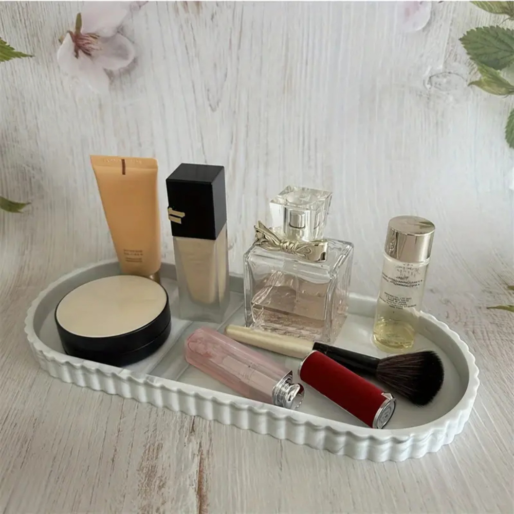 バスルームカウンタートップ用楕円形収納トレイ、石鹸ディスペン - Travertine Tray Oval のレビューと価格