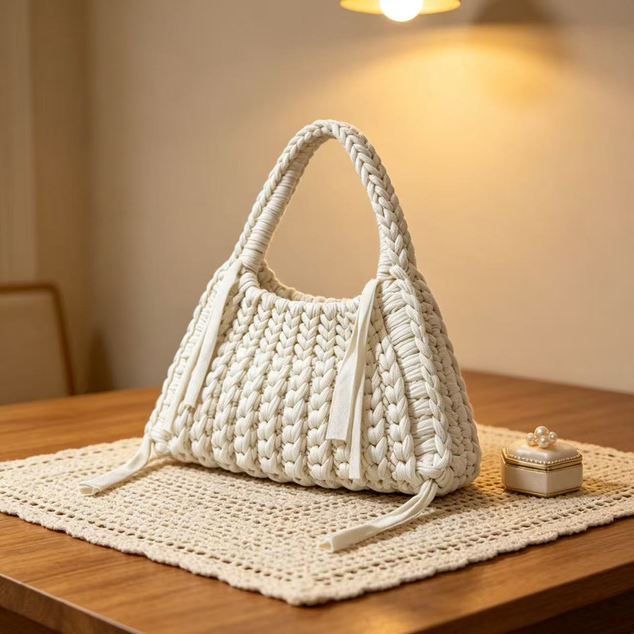 ファッショナブルなストライプ織りデザインの女性用ハンドバッグ - Interior Design Open Space のレビューと価格