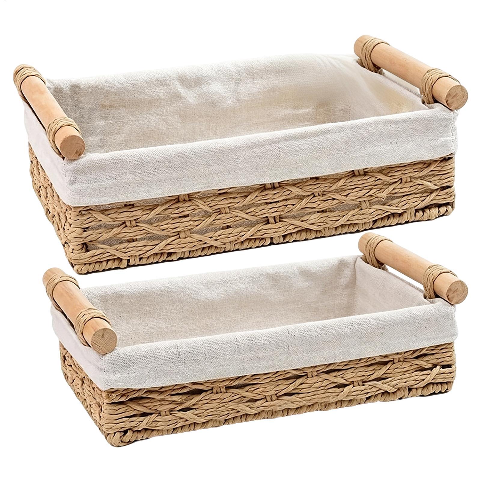 ハンドルとライナー付き収納バスケット、デスクトップリモコンキ - Rattan Tray Handle のレビューと価格