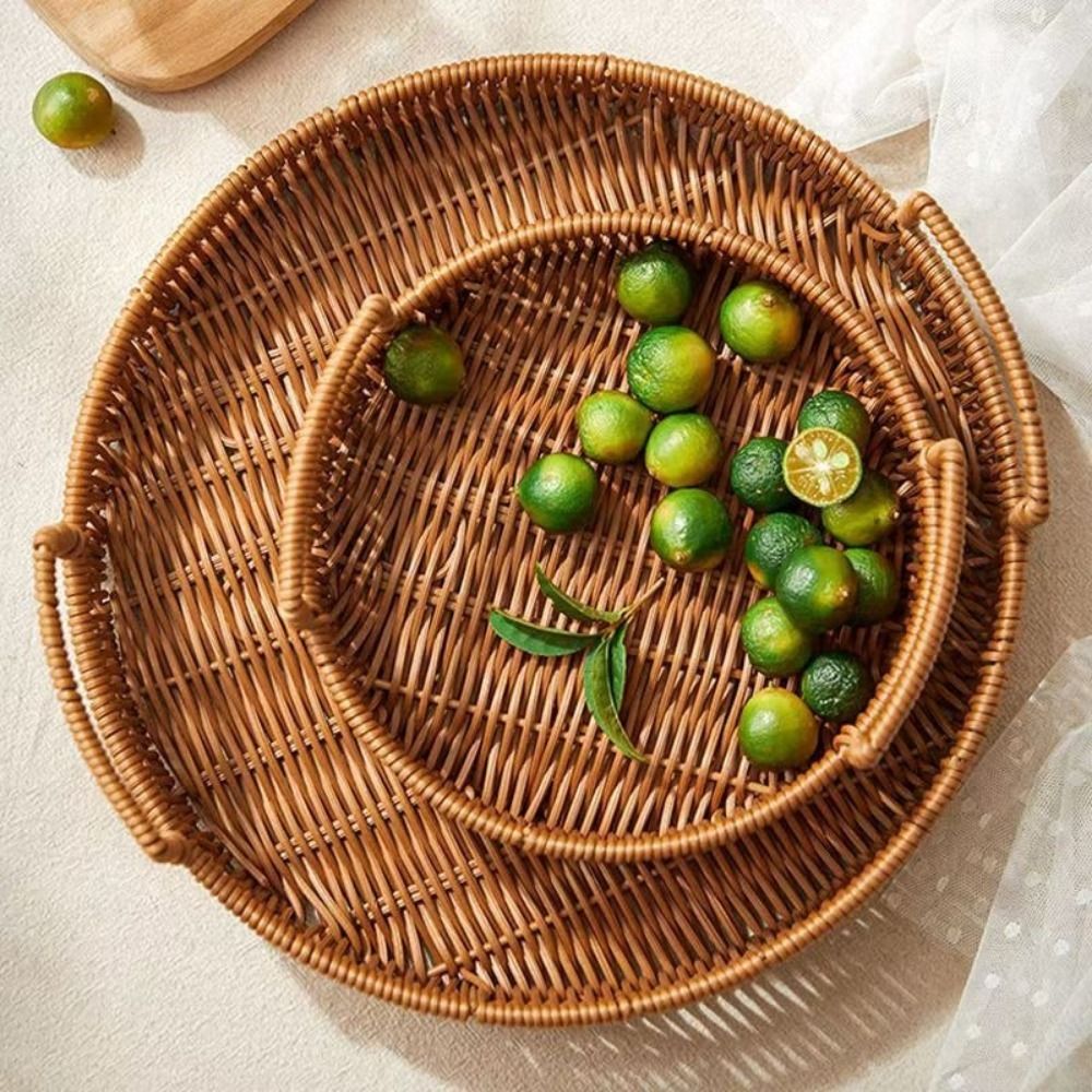 大容量模造籐収納バスケットプラスチック製手作り手編み籐収納ト - Rattan Tray Handle のレビューと価格