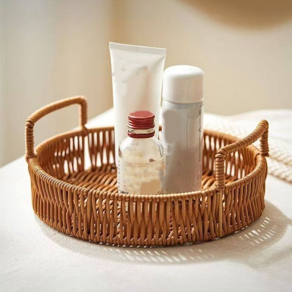 大容量模造籐収納バスケットプラスチック製手作り手編み籐収納ト - Rattan Tray Handle のレビューと価格