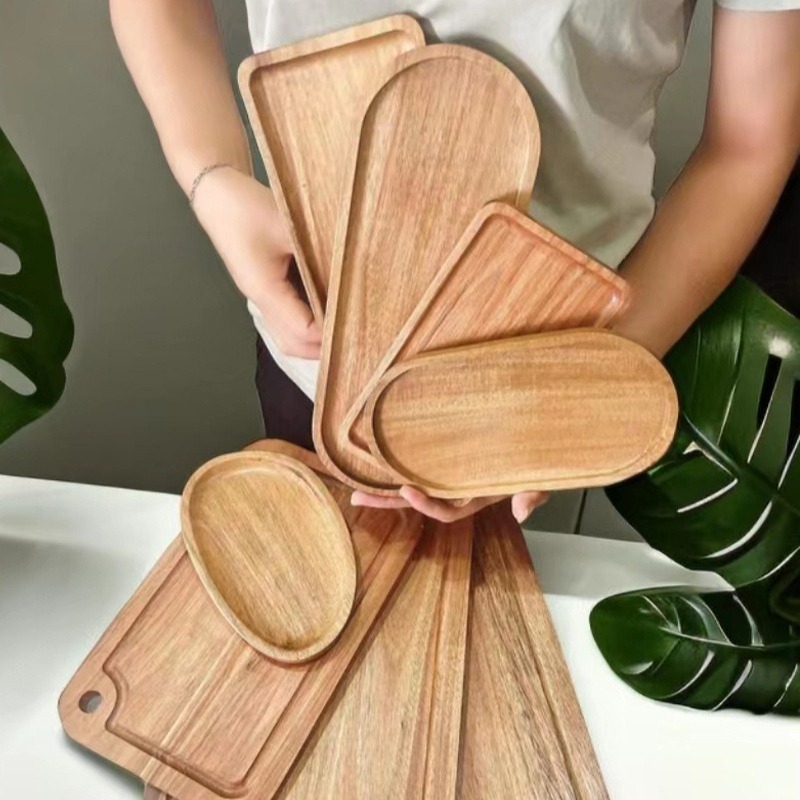 侘び寂びスタイルのアカシア木製装飾サービングプラッター、楕円 - Travertine Tray Oval のレビューと価格