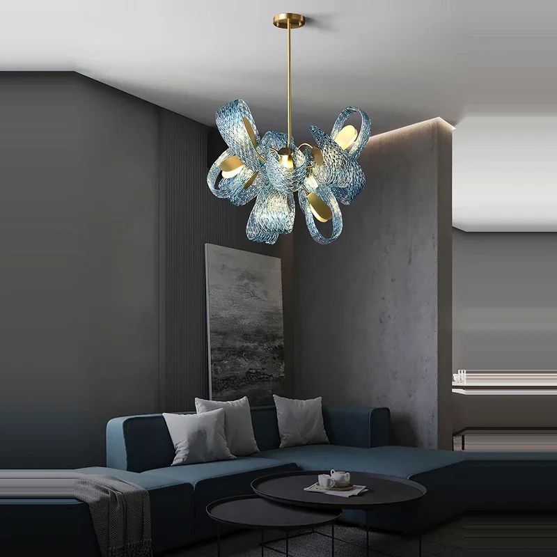 モダンな高級彫刻ガラス製ブルーリボンフラワーデザイン装飾リビ - Interior Design Hall のレビューと価格